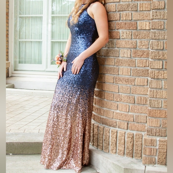 Lulus Dresses & Skirts - Lulu's Blue and Gold Ombre Halter Mermaid Dress!